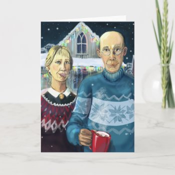 American Gothic - Winter Parody Holiday Card by Ink_Ribbon at Zazzle