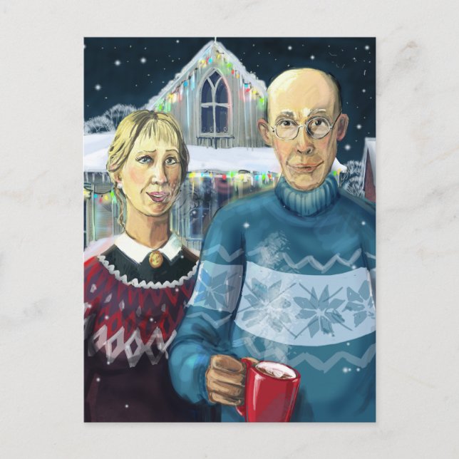 American gothic - winter parody postcard (Front)