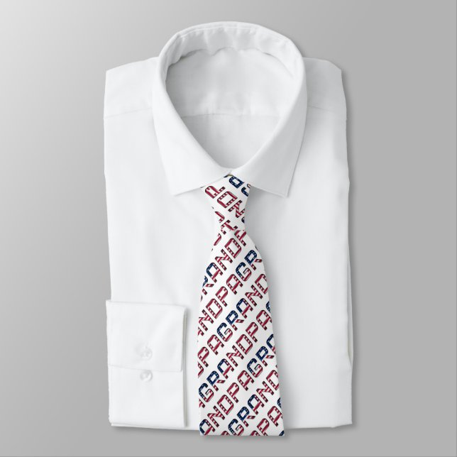 American Grandpa USA Name Stars and Stripes Text Neck Tie (Tied)