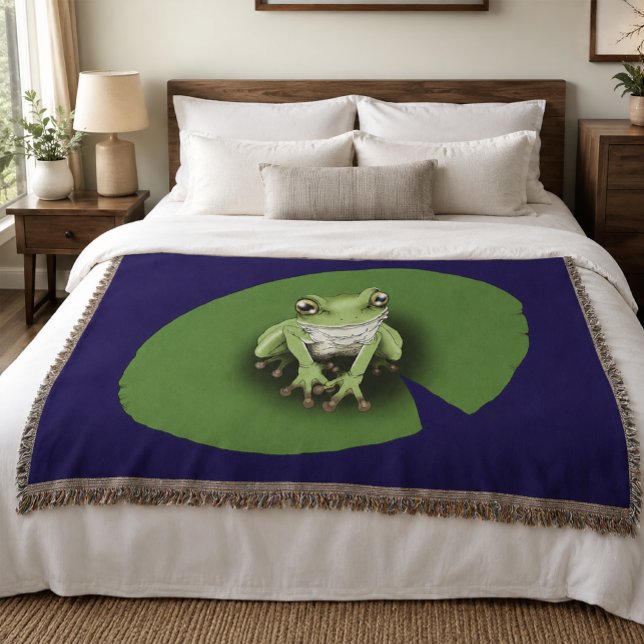 American Green Tree Frog Lily Pad Throw Blanket (Creator Uploaded)