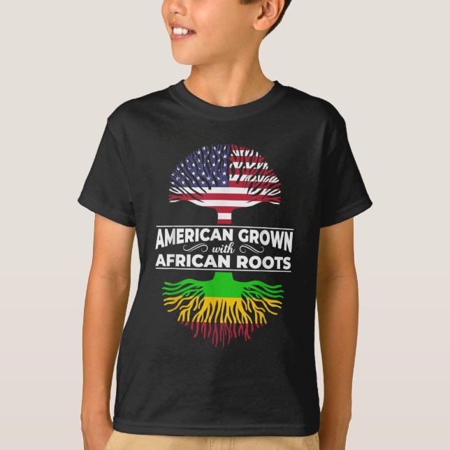 American Grown African Roots USA Flag Black Histor T-Shirt (Front)