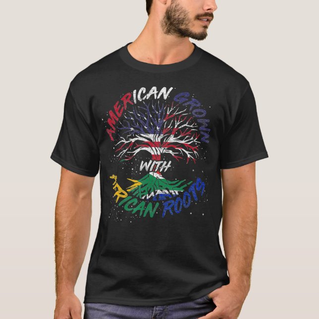 American Grown African Roots USA Flag Black Histor T-Shirt (Front)