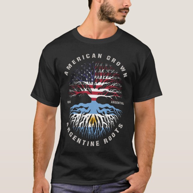 American Grown Argentine Roots Argentina Flag T-Shirt (Front)