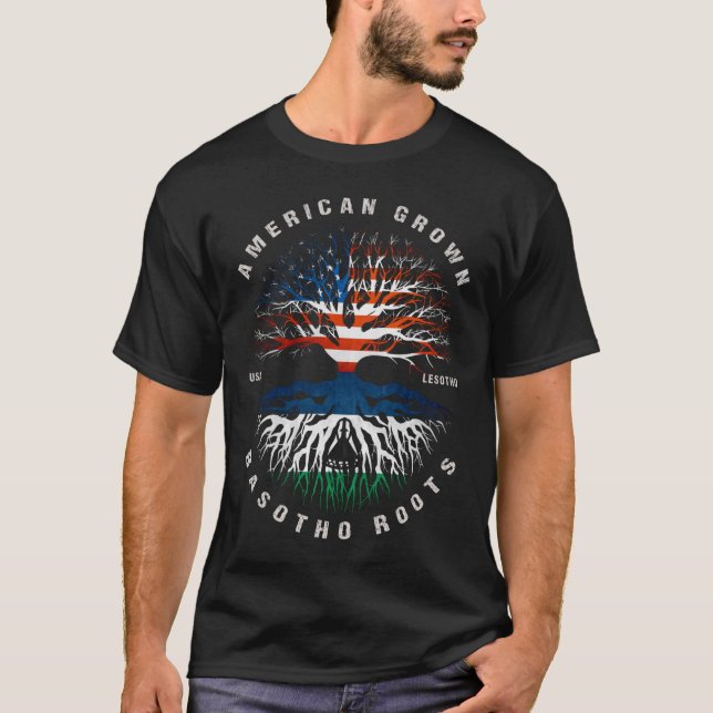 American Grown Basotho Roots Lesotho Flag T-Shirt (Front)