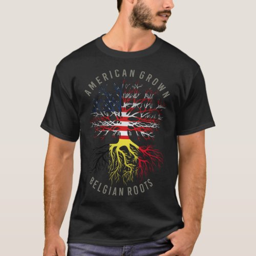 American Grown Belgian Roots USA Belgium Flag Heri T_Shirt