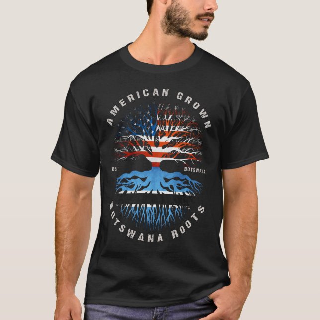 American Grown Botswana Roots Botswana Flag T-Shirt (Front)