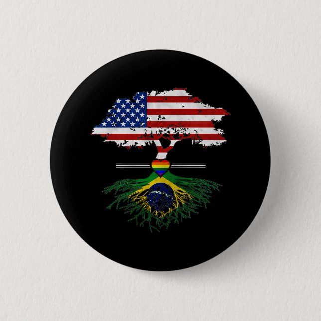 American Grown Brazilian Roots Gay Heart LGBT Button (Front)