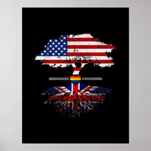 American Grown British Roots Gay Heart LGBT Pride Poster