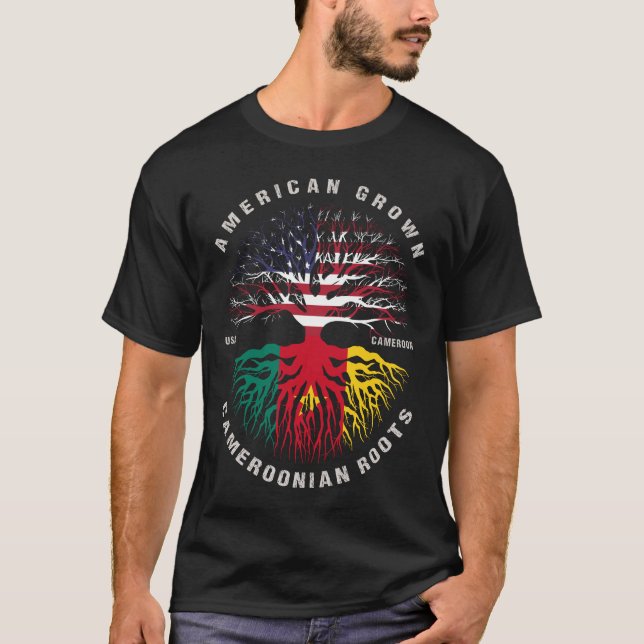 American Grown Cameroonian Roots Cameroon Flag T-Shirt (Front)