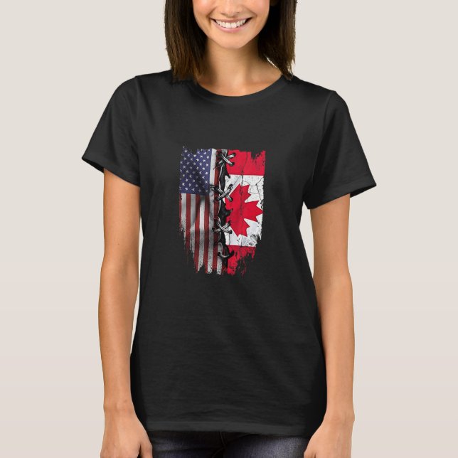 American Grown Canadian Roots USA Canada Flag T-Shirt (Front)
