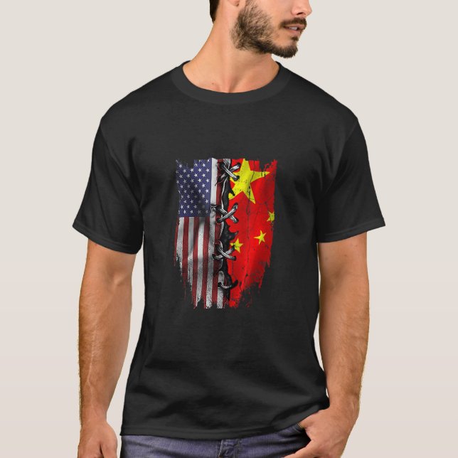 American Grown Chinese Roots USA China Flag T-Shirt (Front)