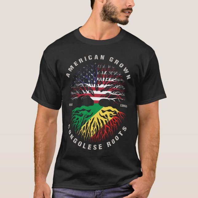 American Grown Congolese Roots Congo Flag T-Shirt (Front)