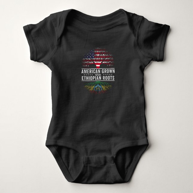 American Grown Ethiopian Roots Flag Baby Bodysuit (Front)
