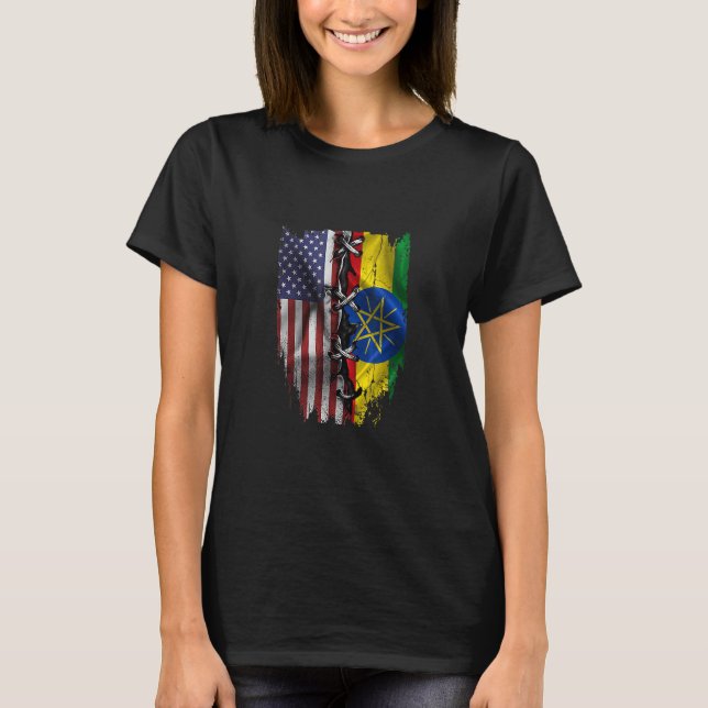 American Grown Ethiopian Roots USA Ethiopia Flag T-Shirt (Front)