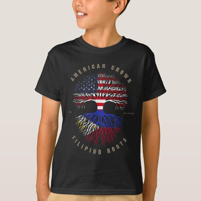 American Grown Filipino Roots Philippines Flag T-Shirt (Front)