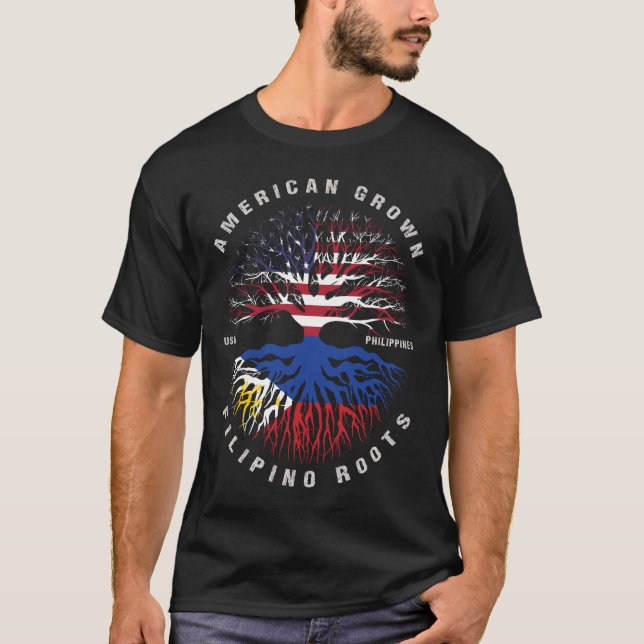 American Grown Filipino Roots Philippines Flag T-Shirt (Front)