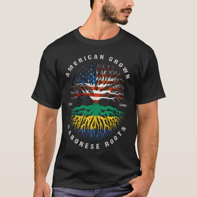 American Grown Gabonese Roots Gabon Flag T-Shirt (Front)