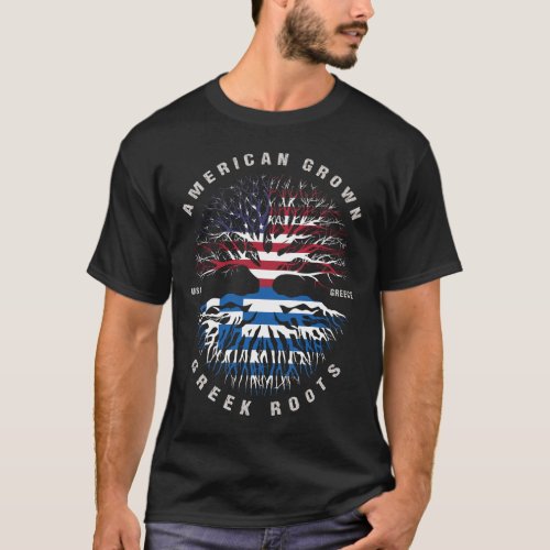 American Grown Greek Roots Greece Flag T_Shirt