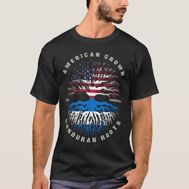 American Grown Honduran Roots Honduras Flag T-Shirt (Front)