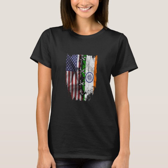 American Grown Indian Roots USA India Flag T-Shirt (Front)