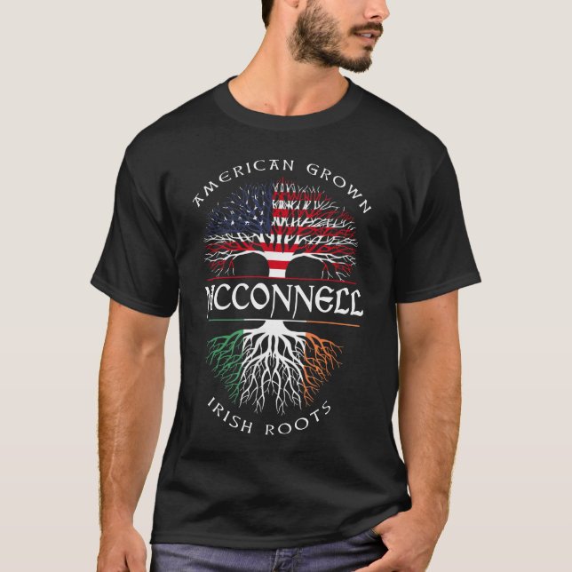 American Grown Irish Roots MCCONNELL Irish Name T-Shirt (Front)