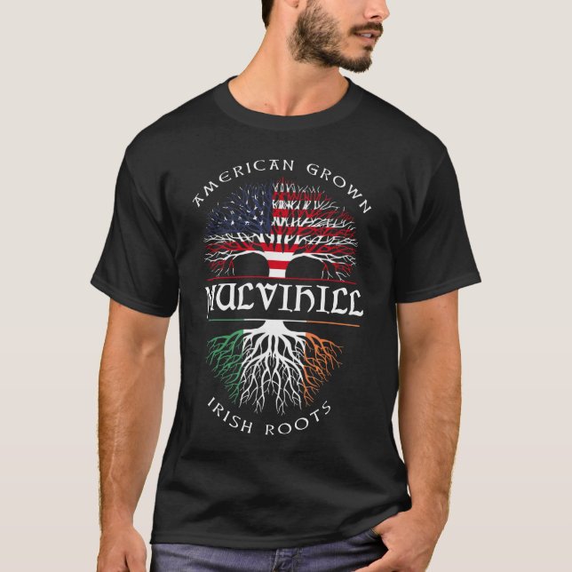 American Grown Irish Roots MULVIHILL Irish Name T-Shirt (Front)