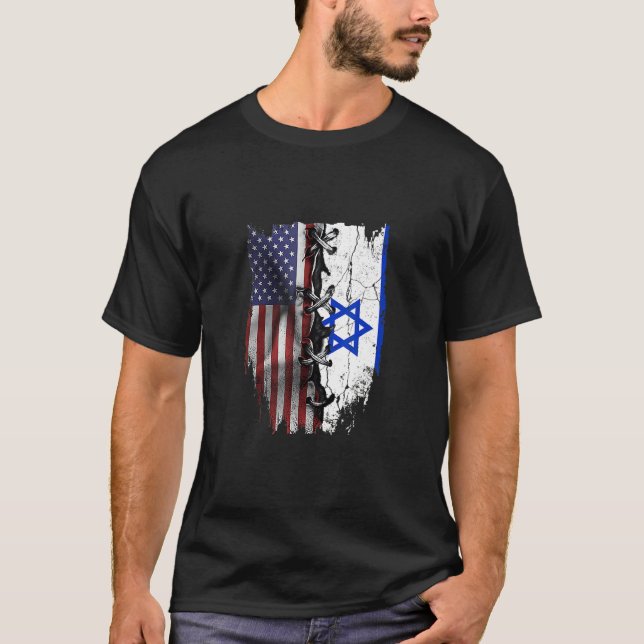 American Grown Israeli Roots USA Israel Flag T-Shirt (Front)