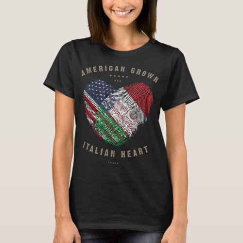 American Grown Italian Heart Love Italy Flag  T_Shirt