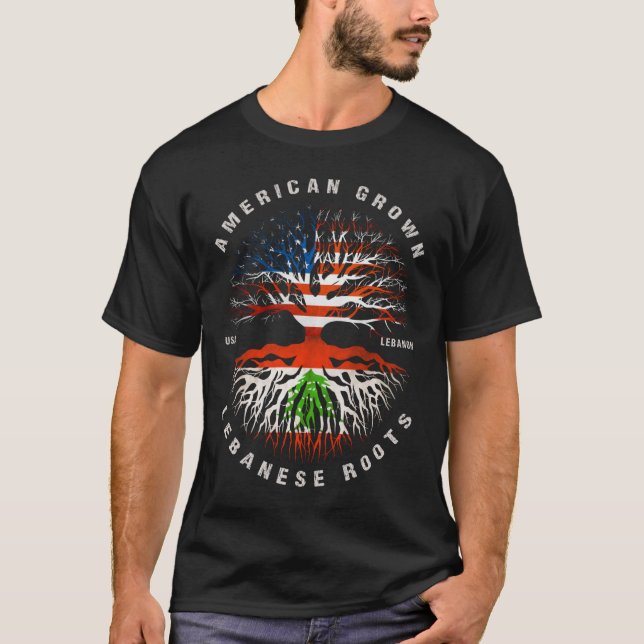 American Grown Lebanese Roots Lebanon Flag T-Shirt (Front)