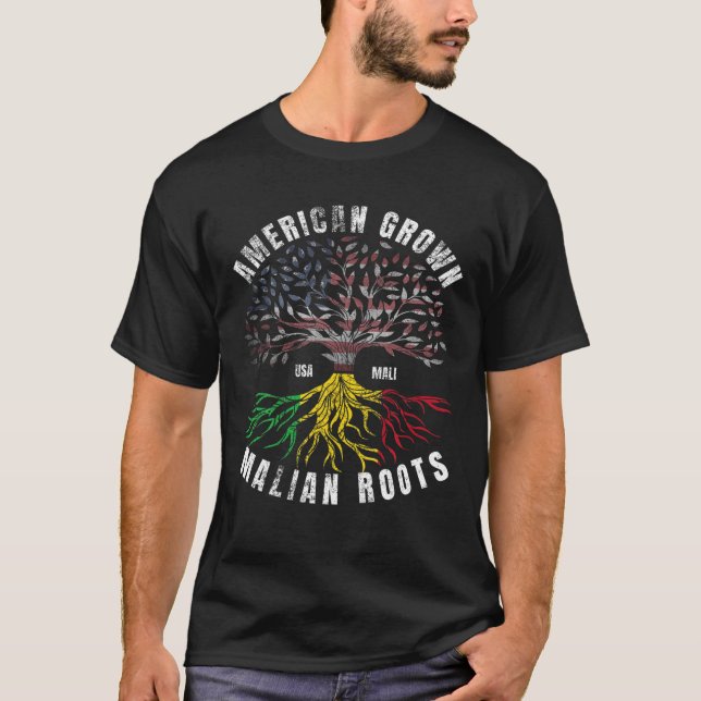 American Grown Malian Roots Graphic Afro African M T-Shirt (Front)