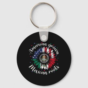 American Grown Mexican Roots Cinco De Mayo Sunflow Keychain