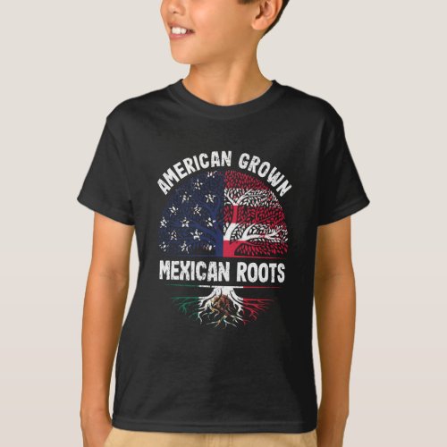 American Grown Mexican Roots USA Mexico Flag T_Shirt