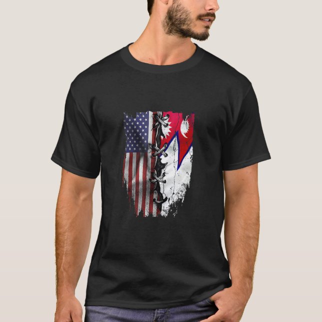 American Grown Nepalese Roots USA Nepal Flag T-Shirt (Front)