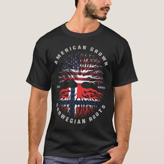 American Grown Norwegian Roots Norway Flag T-Shirt (Front)