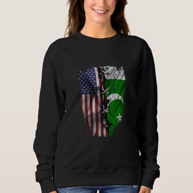 American Grown Pakistani Roots USA Pakistan Flag Sweatshirt (Front)