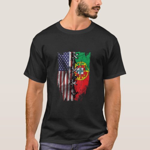 American Grown Portuguese Roots USA Portugal Flag T_Shirt