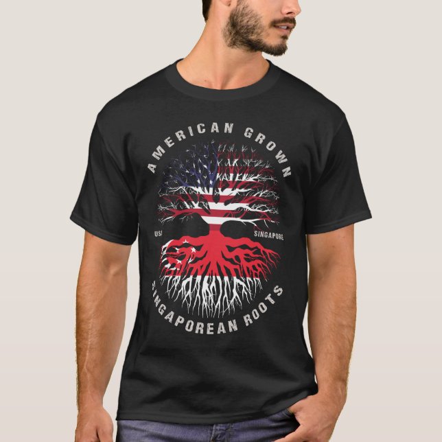 American Grown Singaporean Roots Singapore Flag T-Shirt (Front)