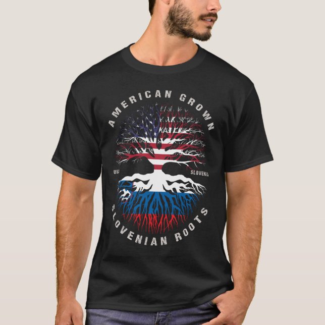 American Grown Slovenian Roots Slovenia Flag T-Shirt (Front)