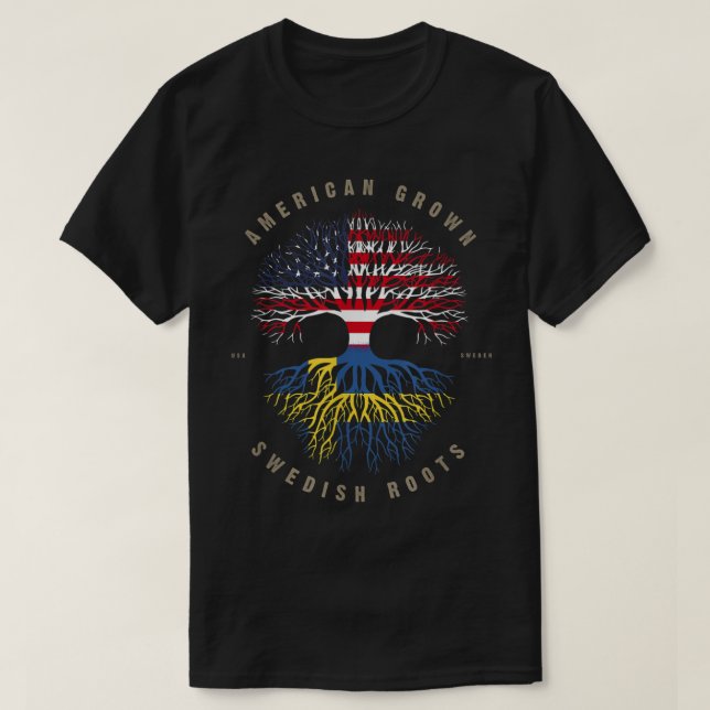 American Grown Swedish Roots Sweden Flag T-Shirt (Design Front)