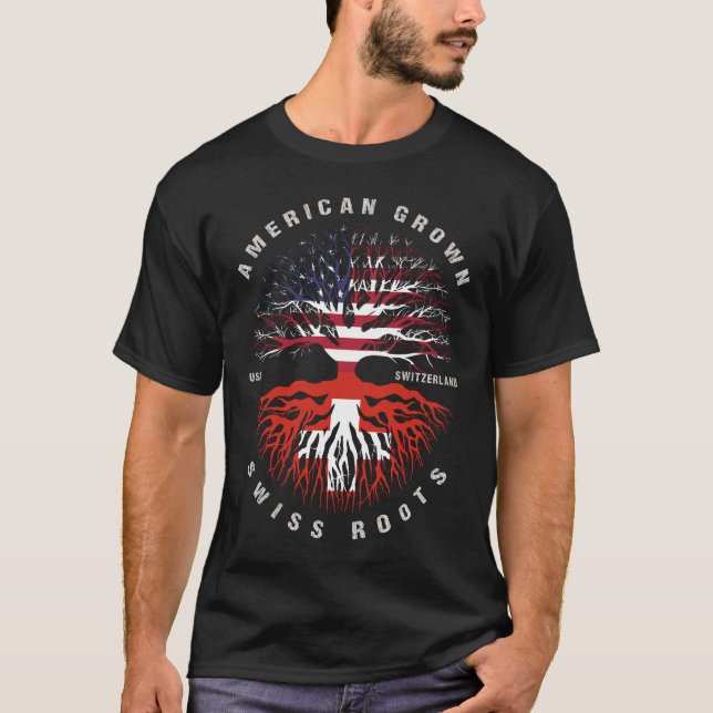 American Grown Swiss Roots Switzerland Flag T-Shirt (Front)