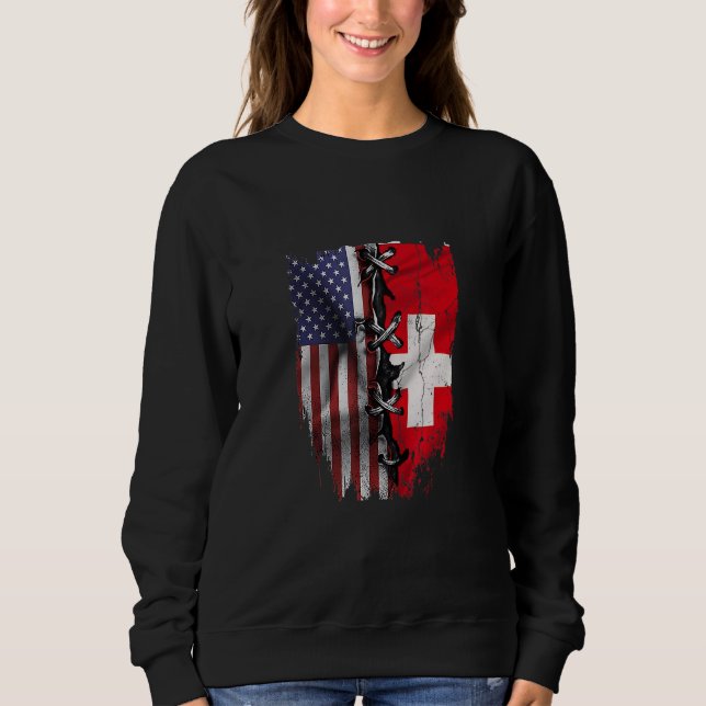 American Grown Swiss Roots USA Switzerland Flag Sweatshirt (Front)