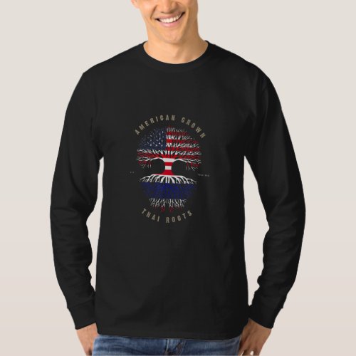 American Grown Thai Heart Love Thailand Flag T_Shirt