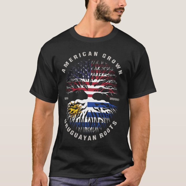 American Grown Uruguayan Roots Uruguay Flag T-Shirt (Front)