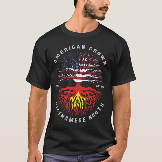 American Grown Vietnamese Roots Vietnam Flag T-Shirt (Front)