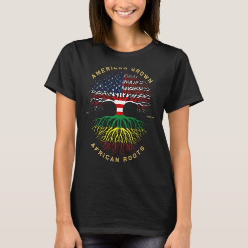 American Grown With African Roots Tree Usa Flag Un T_Shirt