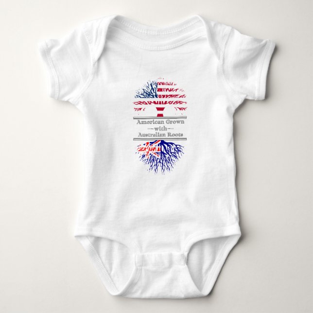 American Grown With Australian Roots Great Gift Baby Bodysuit (Front)