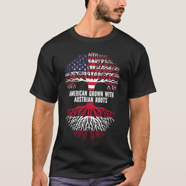 American Grown with Austrian Roots USA Flag T-Shirt (Front)