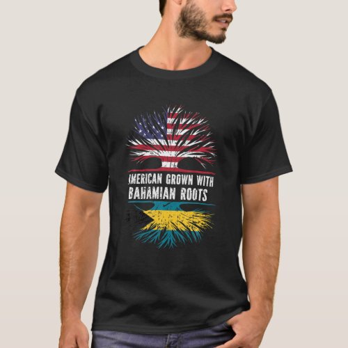 American Grown With Bahamian Roots USA Flag Bahama T_Shirt