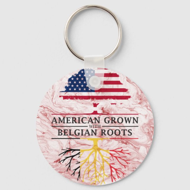 American Grown with Belgian Roots Marble Style Keychain (Front)
