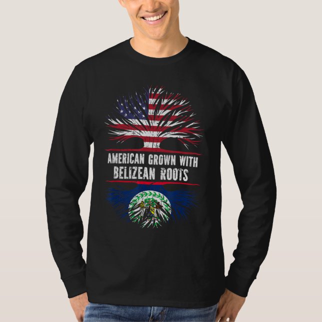 American Grown with Belizean Roots USA Flag Belize T-Shirt (Front)